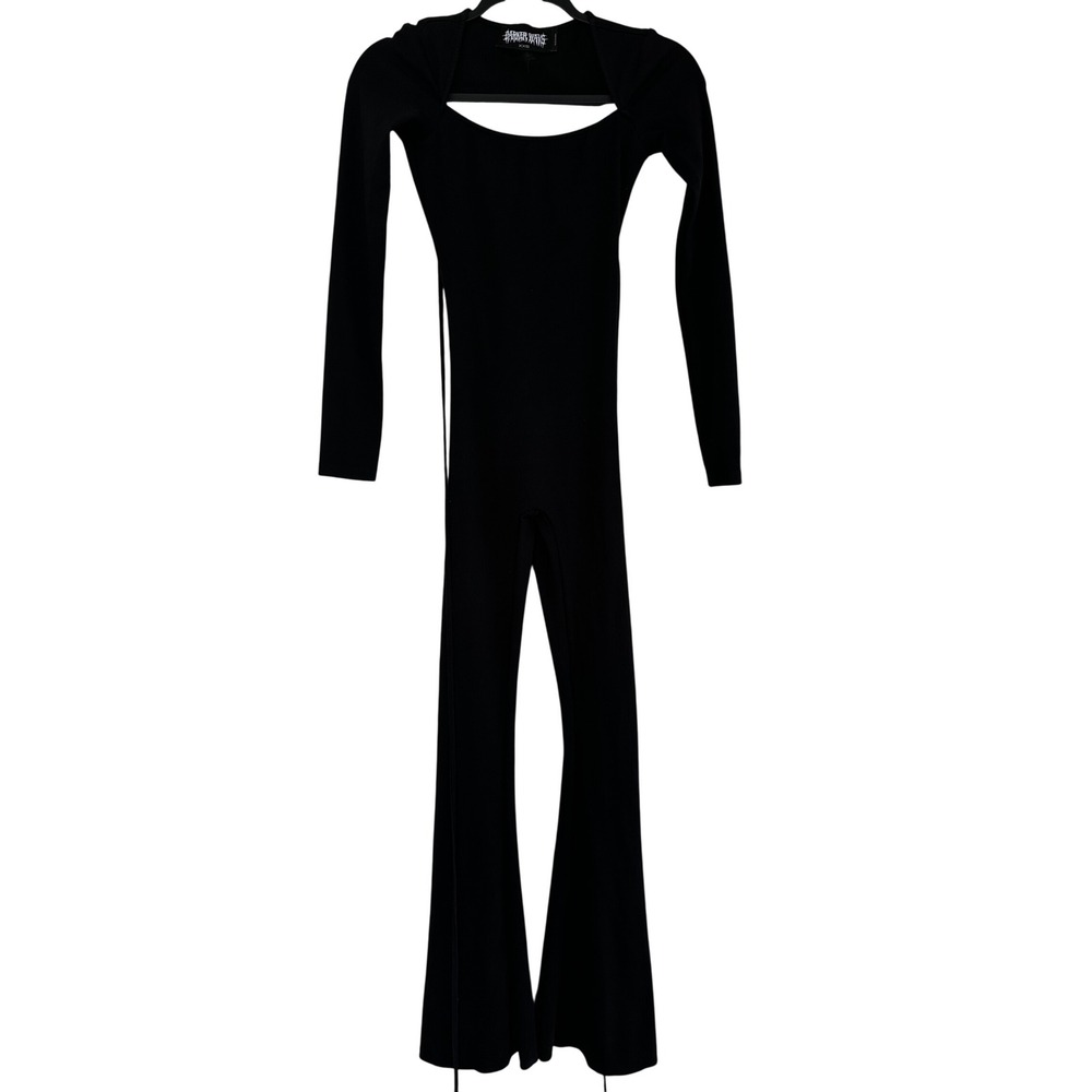 Darker Wavs Dolls Kill Black Long Sleeve Cutout Lace Up Back Flare Jumpsuit XXS